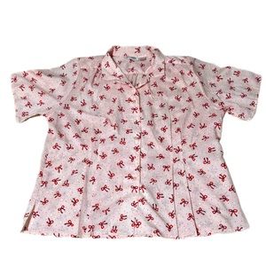 Vintage Worthington Button-Up with Shoulder Pads Pink with Red Bows Size 20W